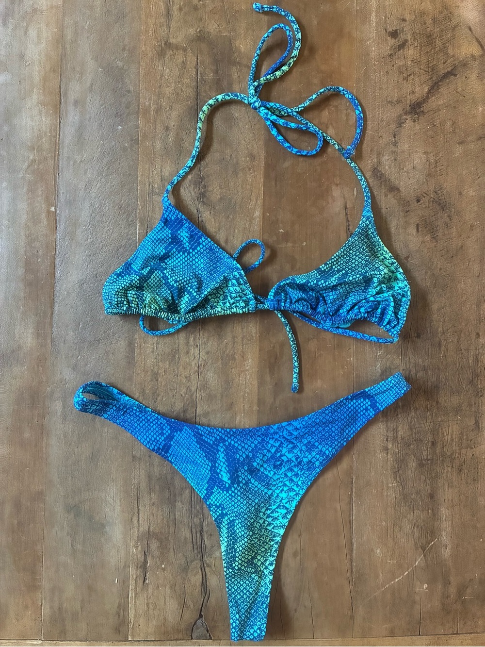 SKIMS Bikini Set in Aqua Ombre Snake Size Small